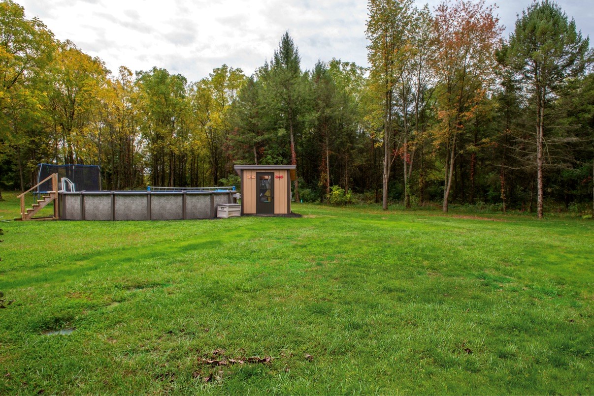 Wide view of saltwater pool and yard