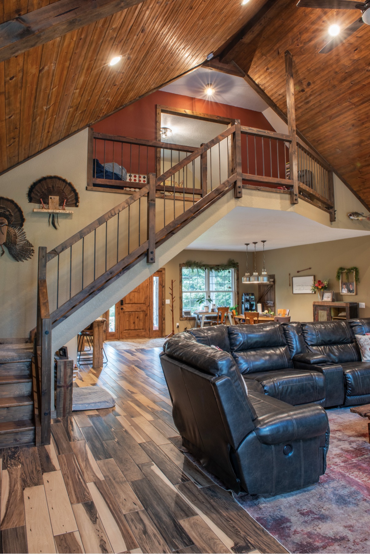 Loft and staircase overlooking living area