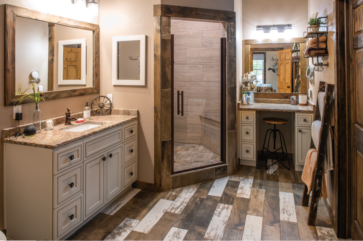 Primary bathroom with walk in tile shower