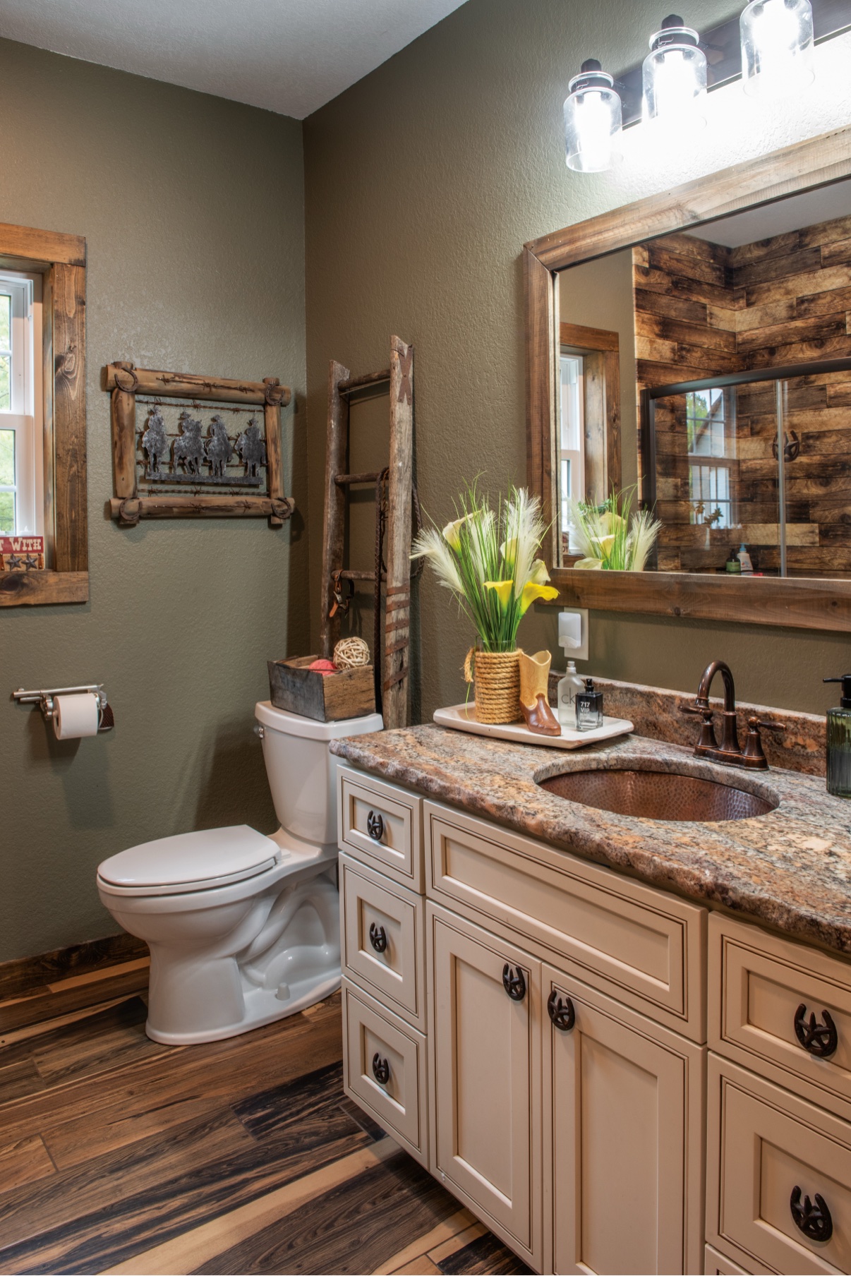 Second bathroom vanity with copper sink